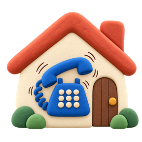 A clay house with a blue phone ringing inside